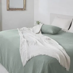 Couvre-lit 150x200 cm coton collection PAROS vert lichen>Linnea New