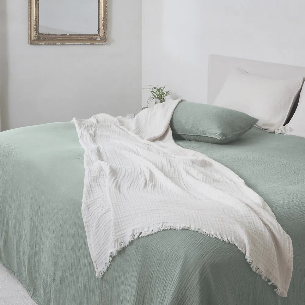 Couvre-lit 150x200 cm coton collection PAROS vert lichen>Linnea New