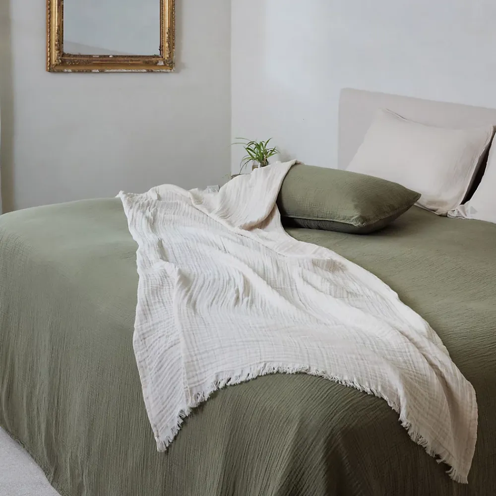 Linnea Couvre-lit 260x240 cm coton collection PAROS vert mousse* Boutis, Couvre-Lit, Édredon