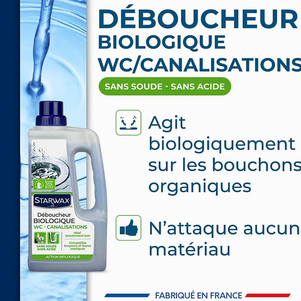 Starwax Déboucheur biologique 1L sans acide sans soude* Déboucheur