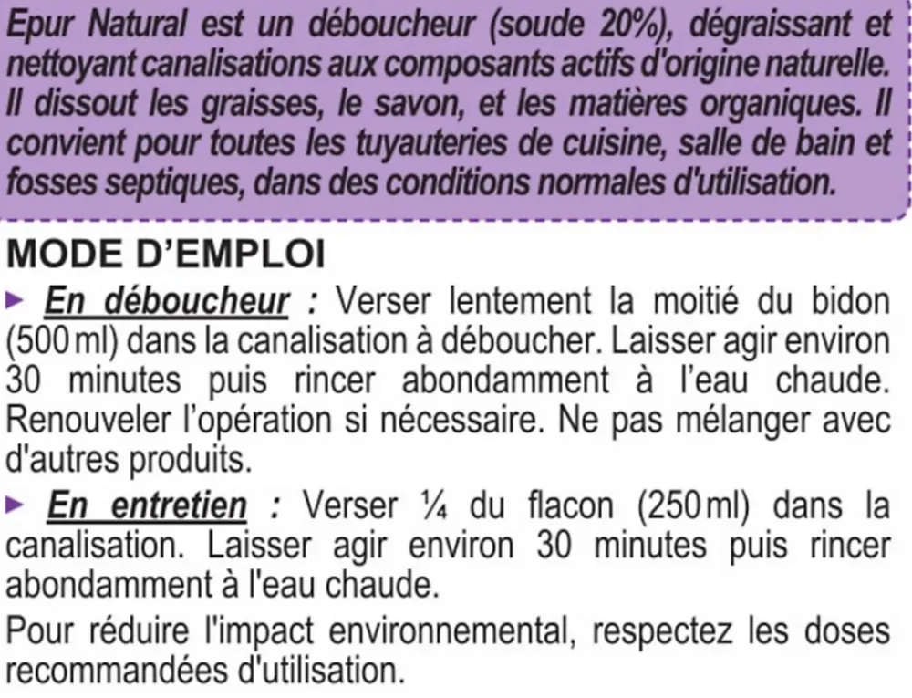 Epur Déboucheur gel pour canalisations 1L* Déboucheur