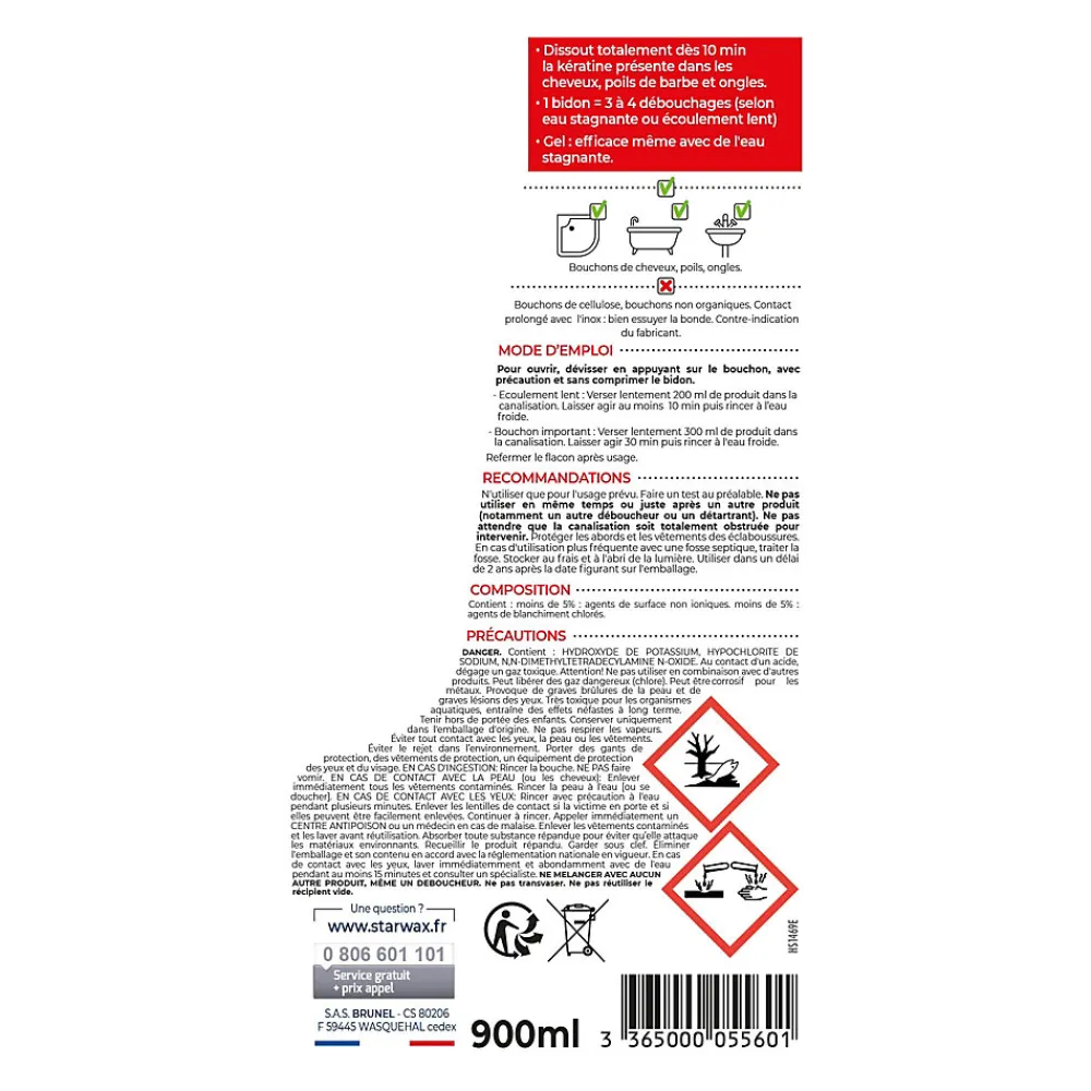 Déboucheur spécial cheveux 900ml>Starwax Online