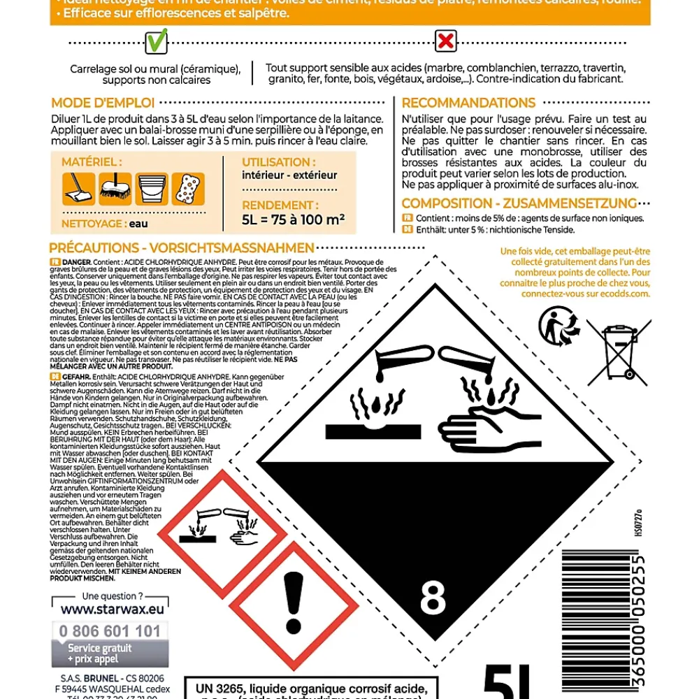 Starwax Décapant laitance de ciment carrelages 5L* Produits De Gros Lessivage