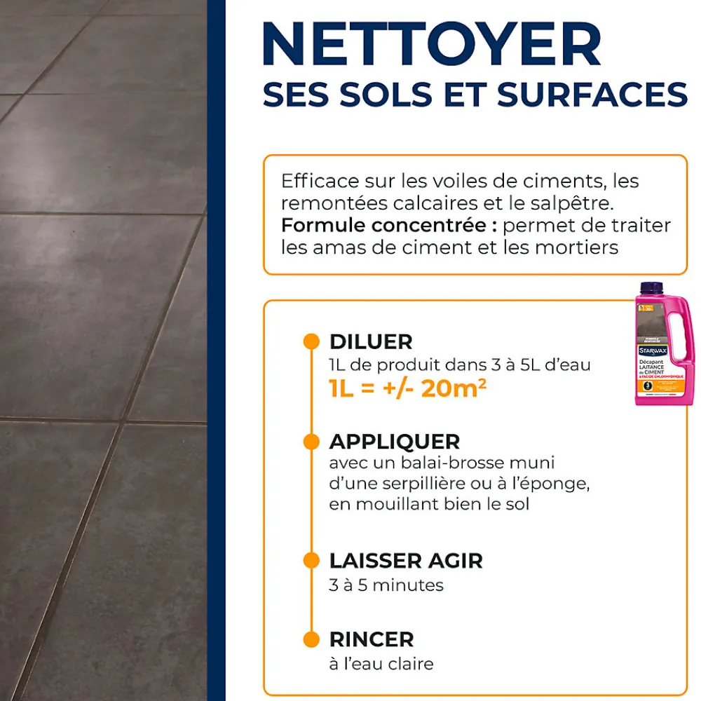 Décapant laitance de ciment carrelages 1L>Starwax New
