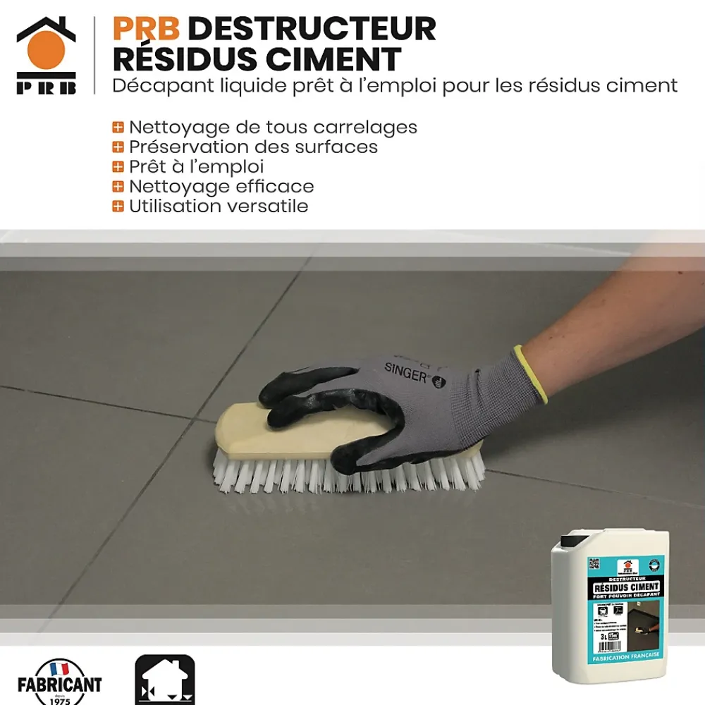 Prb Décapant Résidus de Ciment 3L - Nettoyant Puissant Ciment et Laitance - Usage Intérieur/Extérieur Sols, Murs et Façades* Nettoyant Et Entretien Pour Sol