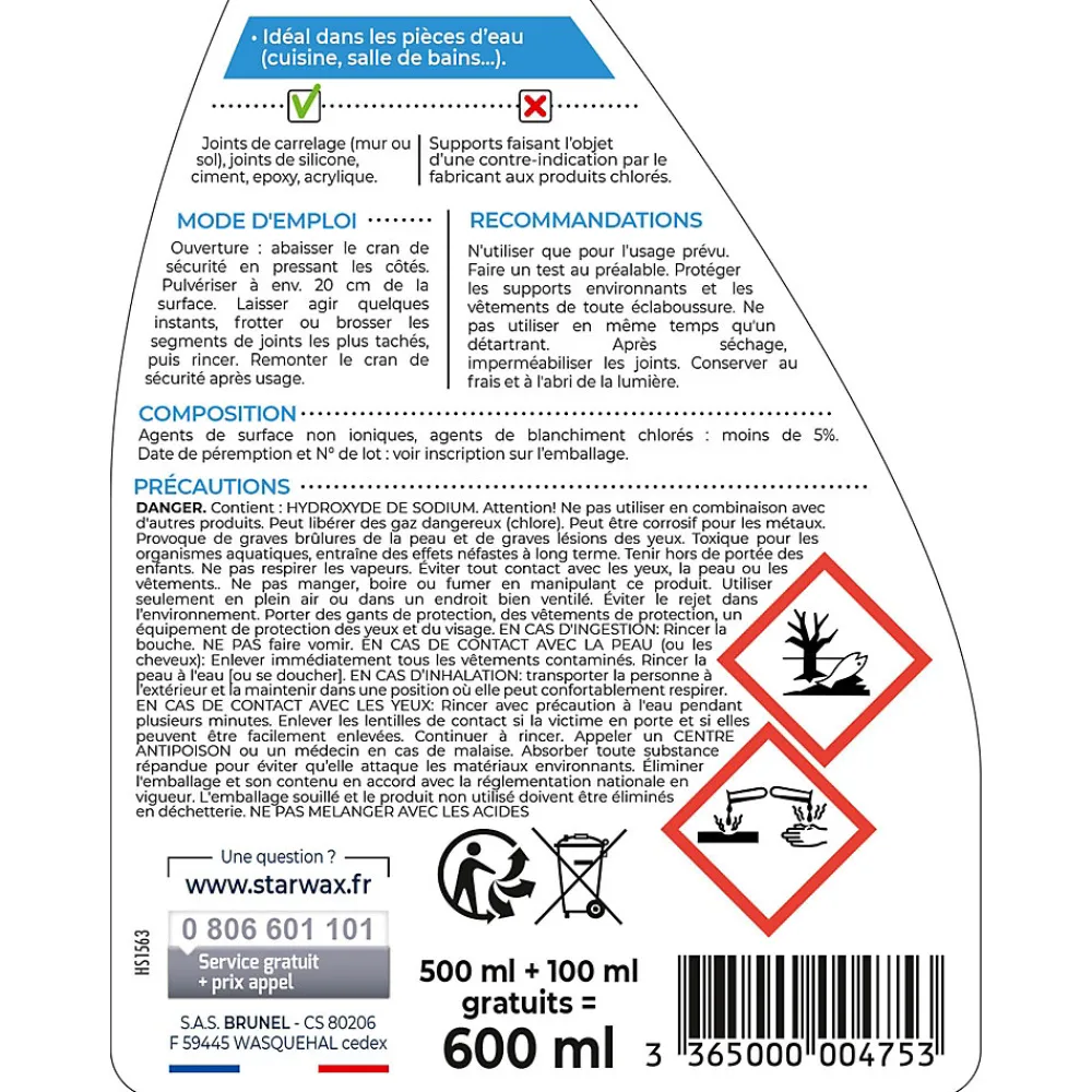 Décrassant joints 500 ml + 20% gratuit>Starwax New