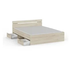 Demeyere Lit adulte MICHIGAN - 160 x 200 cm - Mulitiples rangements - Chene brossé* Lit Coffre