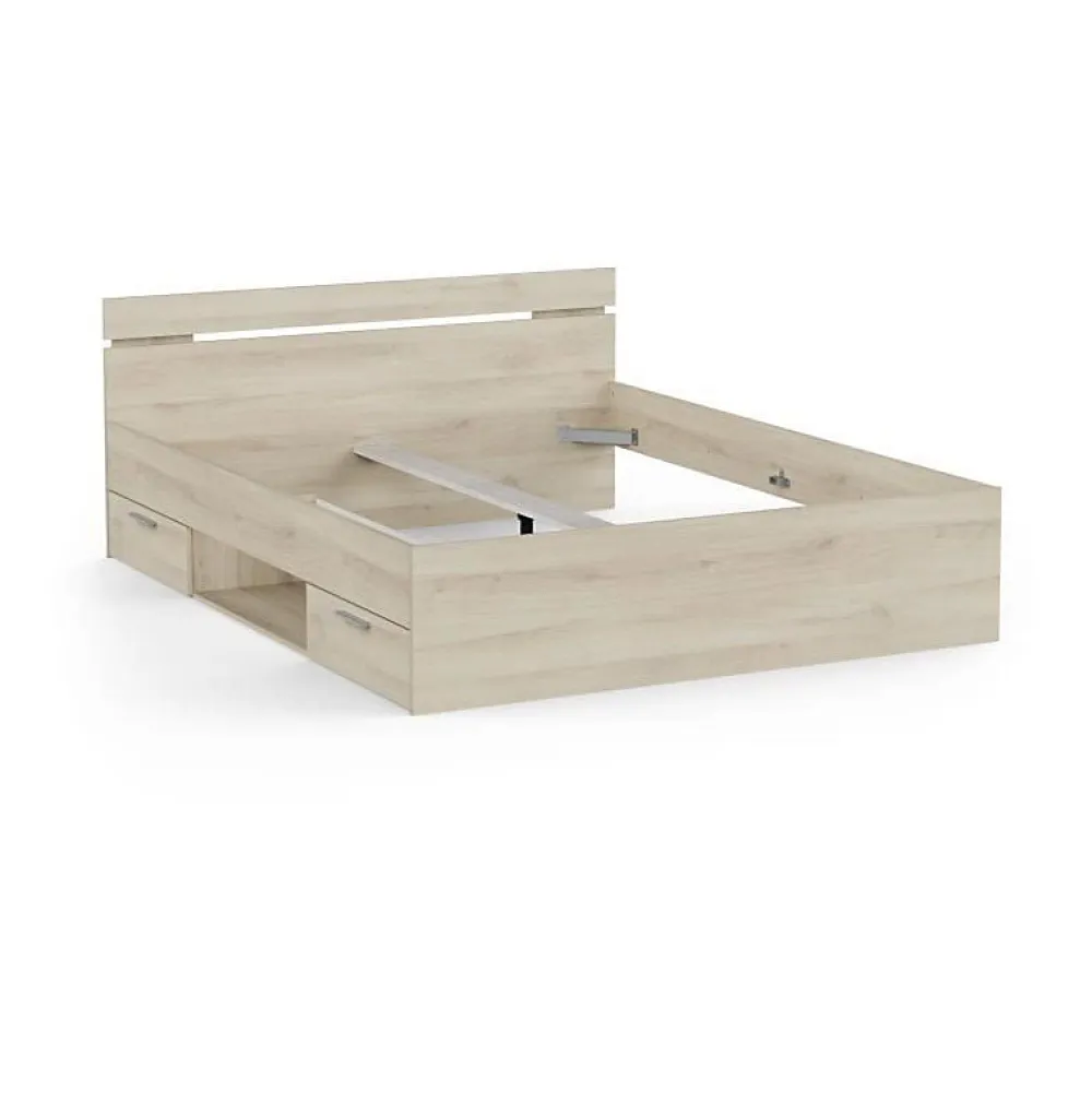 Demeyere Lit adulte MICHIGAN - 160 x 200 cm - Mulitiples rangements - Chene brossé* Lit Coffre
