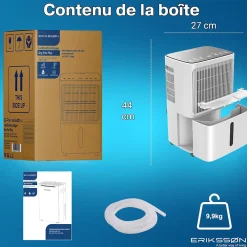 Eriksson Deshumidificateur - Dry Pro Plus - Blanc - Déshumidifie jusqu'à 16 litres par jour* Déshumidificateur D'Air