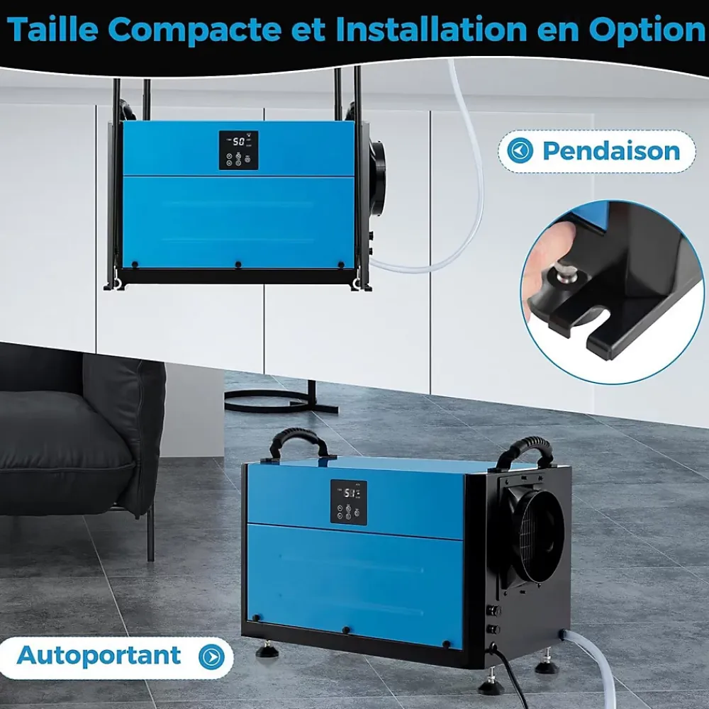 Giantex Deshumidificateur d Air Industriel 58,5L/Jour, Panneau de Contrôle, 20%-90% Humidité, 2 Méthodes Drainage Bleu* Déshumidificateur D'Air