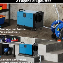 Giantex Deshumidificateur d Air Industriel 73,5L/Jour, 20%-90% Humidité, 2 Méthodes Drainage, Bleu* Déshumidificateur D'Air