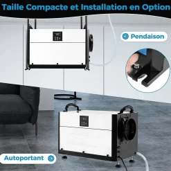 Giantex Deshumidificateur d Air Industriel 73,5L/Jour, Panneau de Contrôle, 20%-90% Humidité, 2 Méthodes Drainage Blanc* Déshumidificateur D'Air