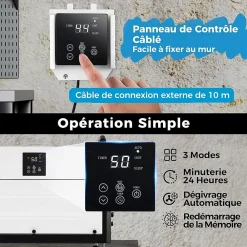Giantex Deshumidificateur d Air Industriel 73,5L/Jour, Panneau de Contrôle, 20%-90% Humidité, 2 Méthodes Drainage Blanc* Déshumidificateur D'Air