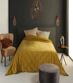 Linder Dessus de lit aspect velours satiné - 240 x 250 cm - Doré* Boutis, Couvre-Lit, Édredon