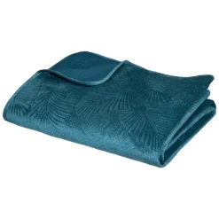 Atmosphera Créateur D'Intérieur Dessus de lit Feuille - velours - bleu canard 240x260 cm - Atmosphera* Boutis, Couvre-Lit, Édredon