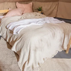 Dessus de lit réversible 180x250 cm JAIPUR en coton beige craie>Linnea Best