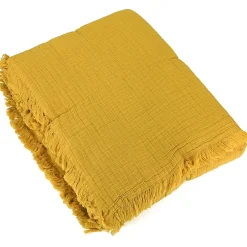 Dessus de lit 230x250 cm BREHAT 100% gaze de coton jaune miel>Linnea New