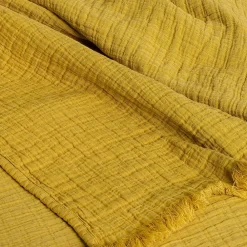 Dessus de lit 230x250 cm BREHAT 100% gaze de coton jaune miel><noscript><img width=
