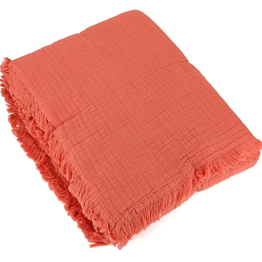 Linnea Dessus de lit 180x250 cm BREHAT 100% gaze de coton orange corail* Boutis, Couvre-Lit, Édredon