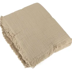 Dessus de lit 230x250 cm BREHAT 100% gaze de coton marron galet>Linnea Sale