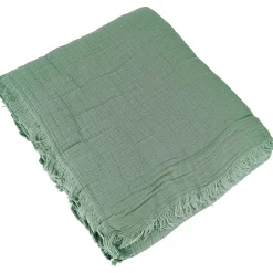 Dessus de lit 230x250 cm BREHAT 100% gaze de coton vert lichen>Linnea Sale