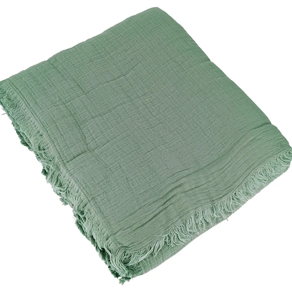 Dessus de lit 230x250 cm BREHAT 100% gaze de coton vert lichen>Linnea Sale