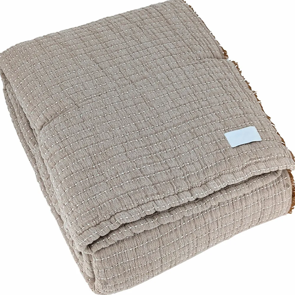 Linnea Dessus de lit 270x250 cm en coton lavé SEVILLE gris bronze* Boutis, Couvre-Lit, Édredon
