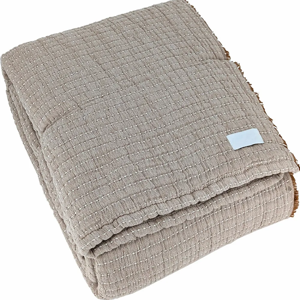 Linnea Dessus de lit 180x250 cm en coton lavé SEVILLE gris bronze* Boutis, Couvre-Lit, Édredon