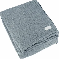 Dessus de lit 270x250 cm en coton lavé SEVILLE bleu abysse>Linnea Discount