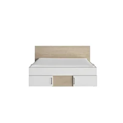Lit adulte avec tiroirs de rangement - Chene et blanc - 140 x 190 - SWIVEL><noscript><img width=