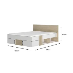Lit adulte avec tiroirs de rangement - Chene et blanc - 140 x 190 - SWIVEL><noscript><img width=
