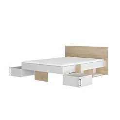 Lit adulte avec tiroirs de rangement - Chene et blanc - 140 x 190 - SWIVEL><noscript><img width=