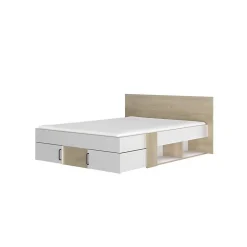 Lit adulte avec tiroirs de rangement - Chene et blanc - 140 x 190 - SWIVEL><noscript><img width=