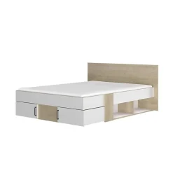 Lit adulte avec tiroirs de rangement - Chene et blanc - 140 x 190 - SWIVEL><noscript><img width=