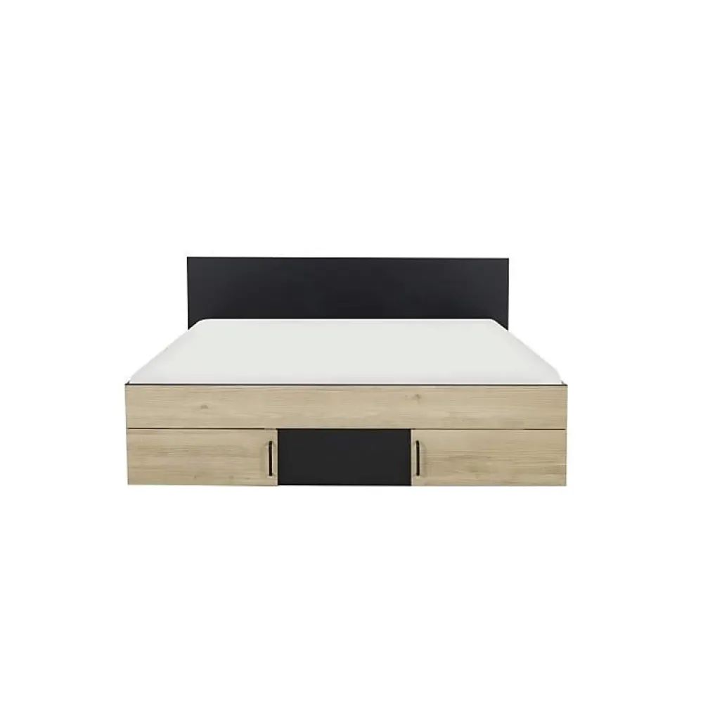 Diagone Lit adulte avec tiroirs de rangement - Chataignier et noir - 160 x 200 - SWIVEL* Lit Double