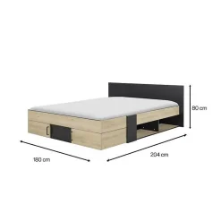 Diagone Lit adulte avec tiroirs de rangement - Chataignier et noir - 160 x 200 - SWIVEL* Lit Double