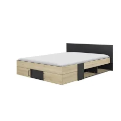 Diagone Lit adulte avec tiroirs de rangement - Chataignier et noir - 160 x 200 - SWIVEL* Lit Double