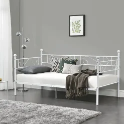 Divan en Acier Canapé Lit Simple en Métal 200 x 90 cm Blanc en.casa>[En.Casa] Online