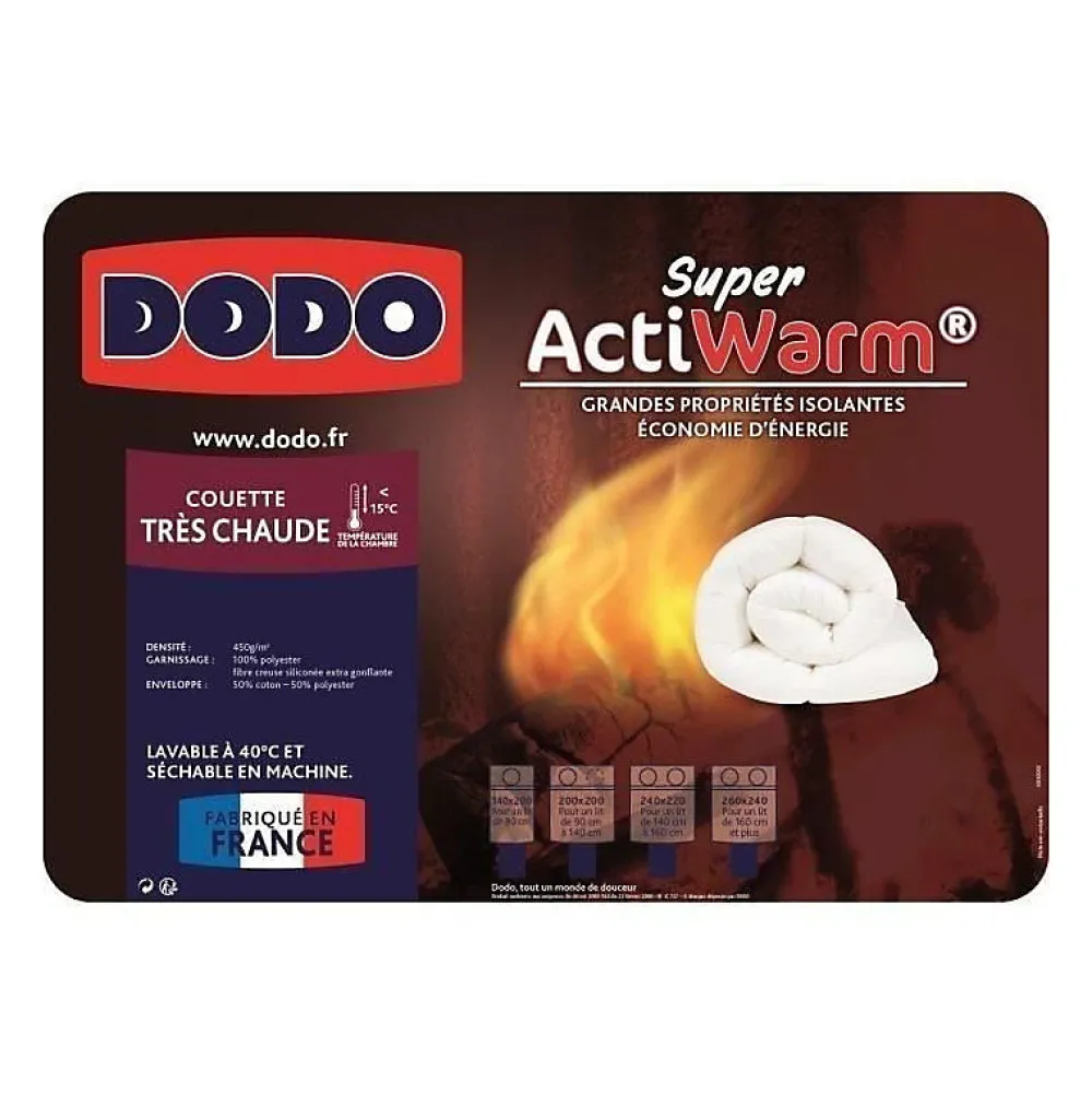 Couette tres chaude SUPER ACTIWARM - 450 g / m² - 220 x 240 cm - Blanc>Dodo New