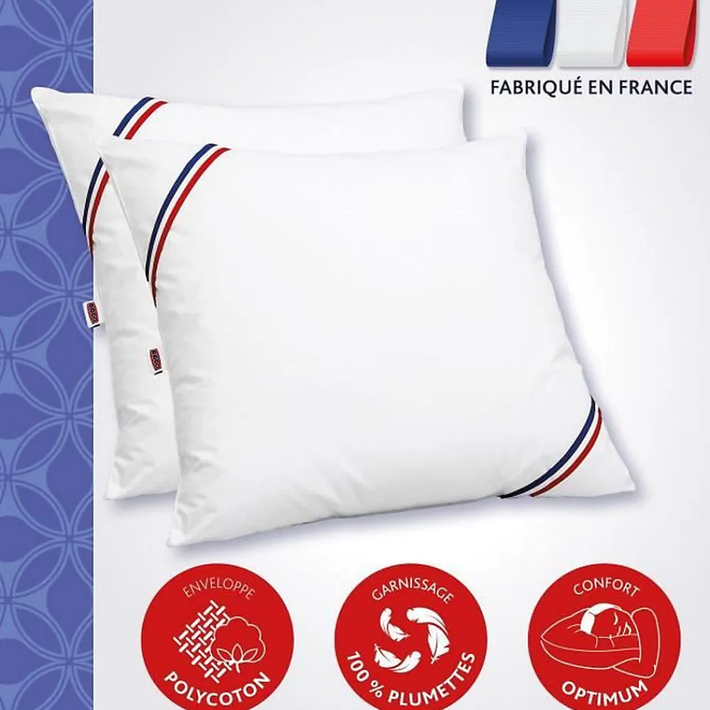 Lot de 2 Oreillers MERIBEL Plumettes 60x60cm>Dodo Best