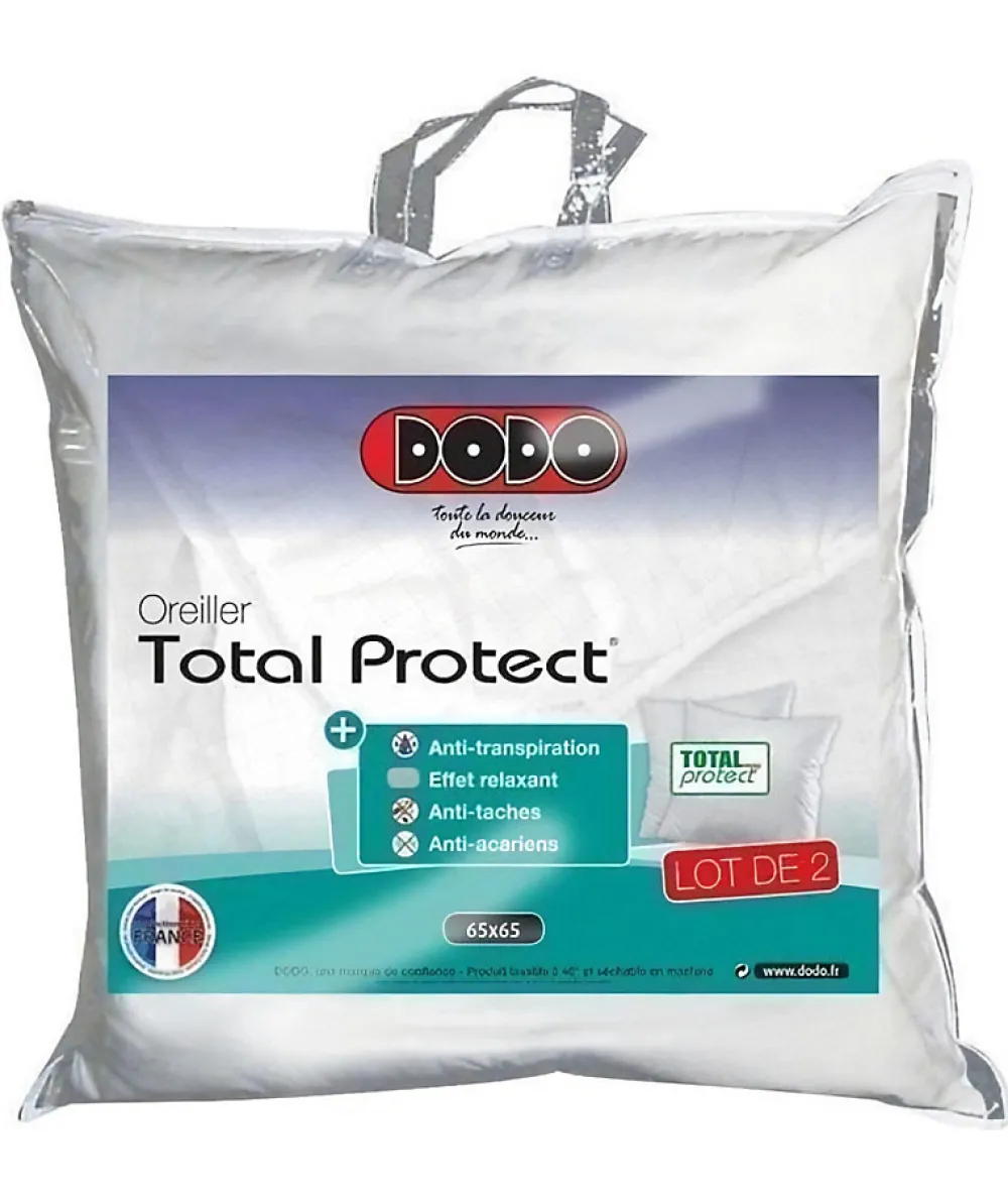 Dodo Lot de 2 oreillers Total Protect 65x65 cm blanc* Oreiller Moelleux