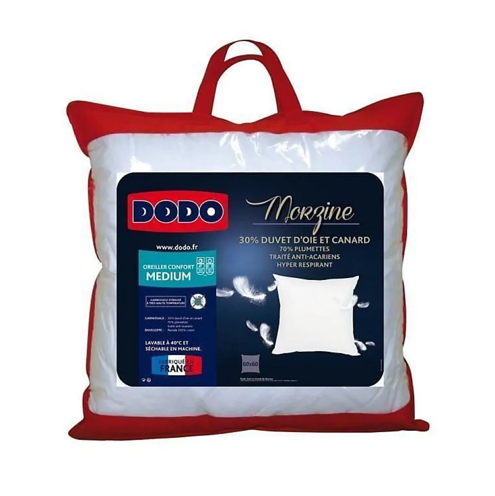 Oreiller Duvet Oie MORZINE Anti-Acariens 65x65cm blanc>Dodo Discount