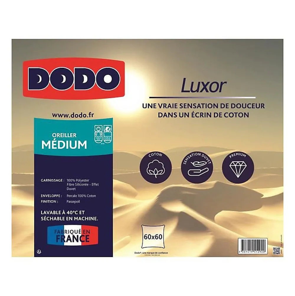 Oreiller LUXOR 60x60 cm - 100% Coton - Effet Duvet>Dodo Hot