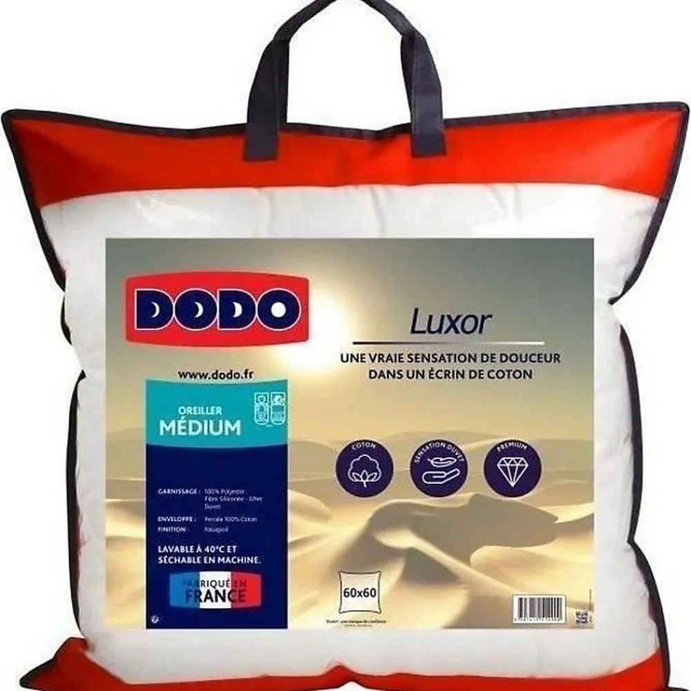 Oreiller LUXOR 60x60 cm - 100% Coton - Effet Duvet>Dodo Hot