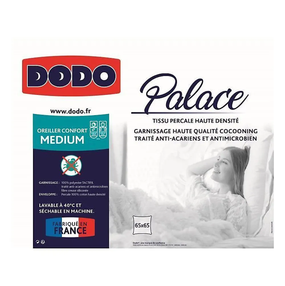 Oreiller Percale Anti-Acariens PALACE - 65 x 65 cm>Dodo New