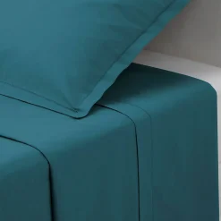 Drap en coton - bleu canard 240x290 cm - Atmosphera>Atmosphera Créateur D'Intérieur Outlet