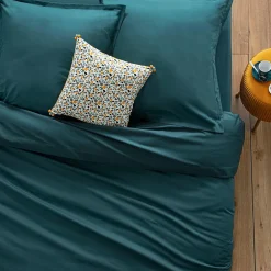 Drap en coton - bleu canard 240x290 cm - Atmosphera>Atmosphera Créateur D'Intérieur Outlet