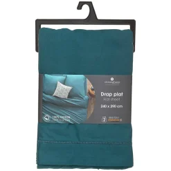 Drap en coton - bleu canard 240x290 cm - Atmosphera><noscript><img width=