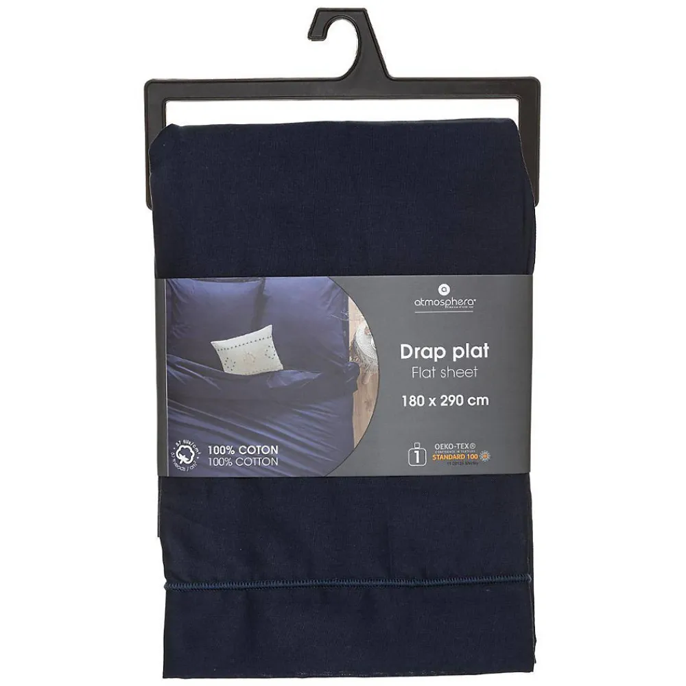 Drap en coton - bleu encre - 180x290 cm - Atmosphera>Atmosphera Créateur D'Intérieur Outlet