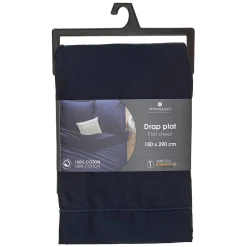 Drap en coton - bleu encre - 180x290 cm - Atmosphera><noscript><img width=